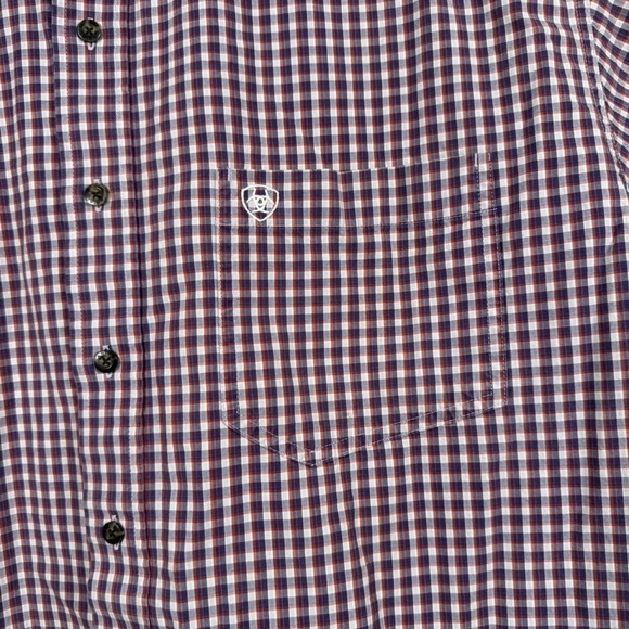 Ariat Pro Series Mens XXL Button Down Short Sleeve Gingham Check Shirt Red White - Picture 3 of 8